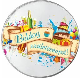 Születésnapi alkalmi érem névre szóló ajándékkártyával, díszcsomagolva