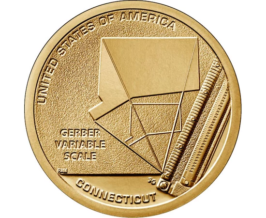 // 1 dollár, USA, 2020 // - Gerber változó skála a mérnökök és építészek körében leggyakrabban használt eszköz volt az 1950-es évektől kezdve. Az emberiség úttörő találmányait felvonultató érmesorozat Connecticut érméje Joseph Gerber és forradalmi találmá
