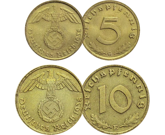 GYŰJTEMÉNY - A Harmadik Birodalom hagyatéka, 2x1, 2, 2x5, 2x10, 2x50 pfennig, 1, 2, 5 márka, Harmadik Birodalom, 1933-1945