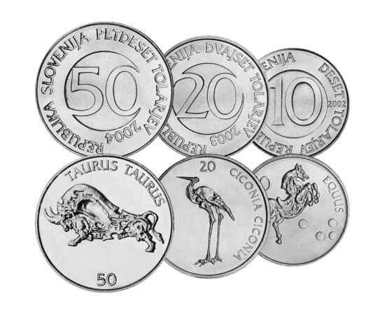 10, 20, 50 tolar, , 0, 0, Szlovénia, 2002-2006