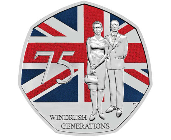 50 penny, Zászló, nő és férfi alak, CuNi, 8 g, Nagy-Britannia, 2023