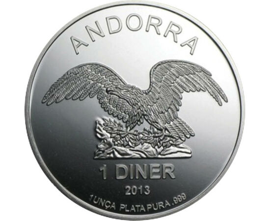 1 dínár, Sas, , , Ag 999, 31,1 g, Andorra, 2008-2023