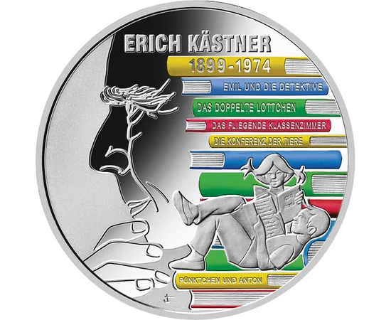 20 euró, Erich Kästner, könyvek, olvasó gyerekek, Ag 925, 18 g, Németország, 2024