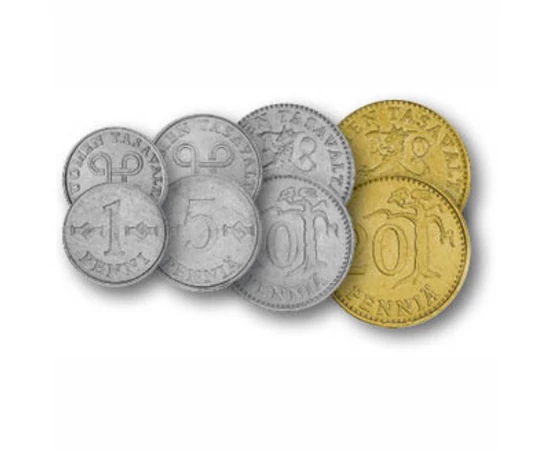 1, 5, 10, 20, 50 pennia, 1, 5 markkaa, , 0, 0, Finnország, 1963-1993