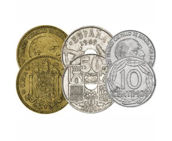 10, 50 centimo, 1, 2,5, 5 peseta, , 0, 0, Spanyolország, 1949-1963