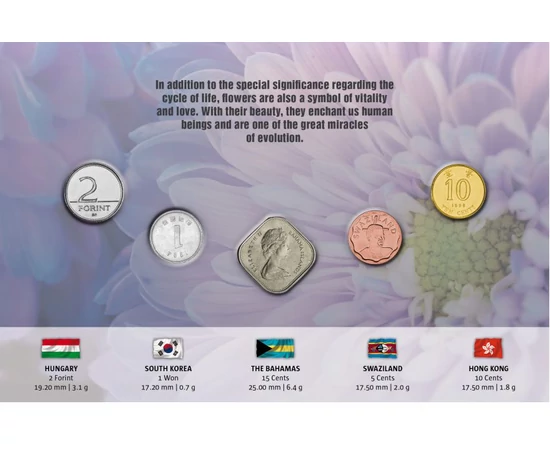 2 forint 1 won 15 cent 5 cent 10 cent  0 0 Magyarország Dél-Korea Bahamák Szváziföld Hongkong 0