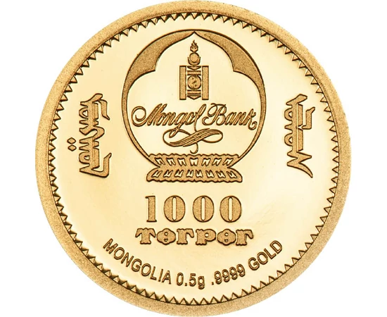 1000 tugrik Címer. Névérték tisztaság Au 9999 05 g Mongólia 2026