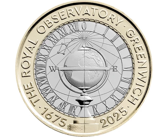 2 font, Földgömb egy napóra előtt, , CuNi, 12 g, Nagy-Britannia, 2025