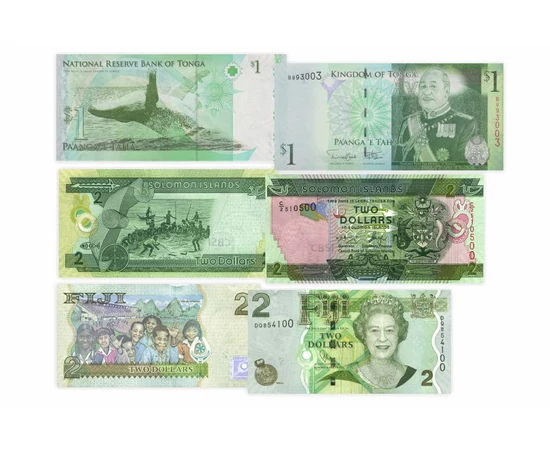 1 pa'anga 2 dollár 2 dollár 2 tala 2 kina  0 0 Tonga  Salamon szigetek Fiji Samoa Pápua Új-Guinea ND