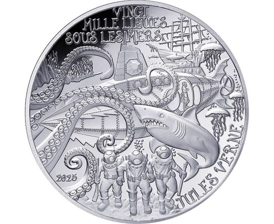 10 euró, Nautilus, búvárok, kalmár, cápa, , Ag 999, 22,2 g, Franciaország, 2025