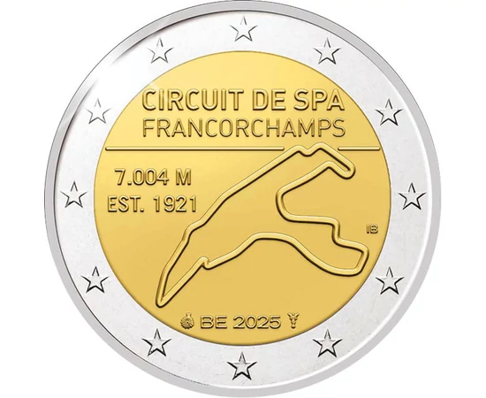 2 euró, A pálya alaprajza, hossza, átadás éve, , CuNi, 8,5 g, Belgium, 2025