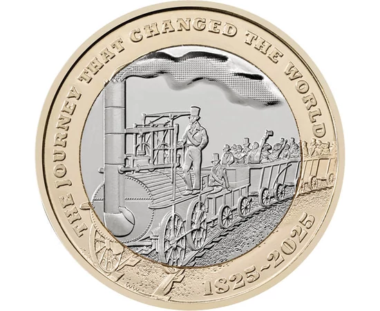 2 font, George Stephenson mozdonyának első útja 1825-ben, CuNi, 12 g, Nagy-Britannia, 2025