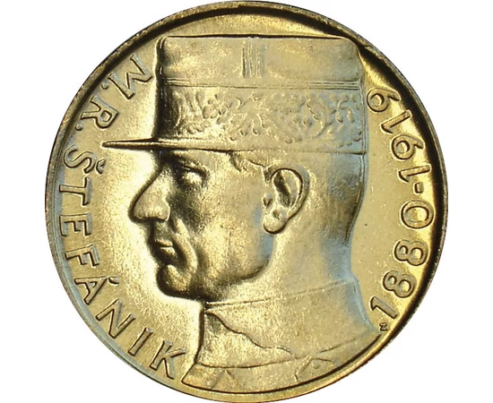 10 korona, Milan Rastislav Štefánik, 1880-1919, CuNi+Au, 7,7 g, Csehszlovák Szövetségi Köztársaság, 1991-1993