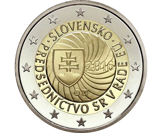2 euró, Címer, körülötte az EU 12 csillaga, CuNi, 8,52 g, Szlovákia, 2016