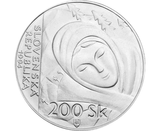 200 korona, Janko Alexi portré, aláírás, Ag 750, 20 g, Szlovákia, 1994
