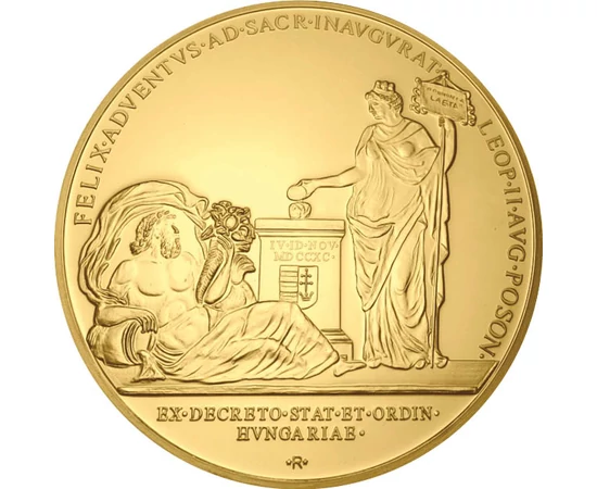 koronázási érem utánveret IV. Ferdinánd és Mária Karolina Lujza CuNi+Au 35 g Magyar Királyság eredeti érme: 1790
