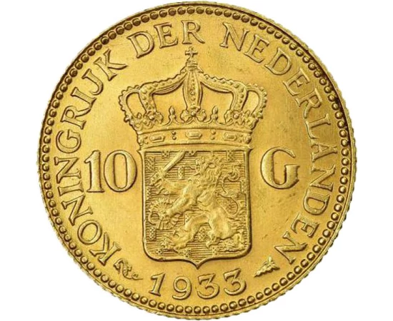  10 gulden arany Wilhelmina idős Hollandia