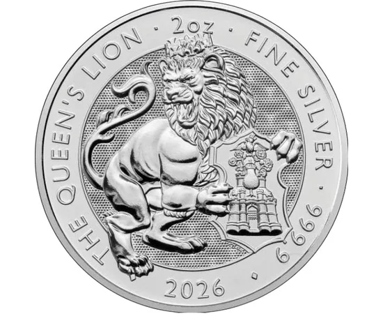 5 font, Oroszlán címerrel, , tisztaság, Ag 9999, 62,2 g, Nagy-Britannia, 2026