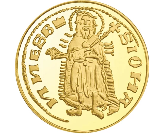 aranyforint utánveret, Keresztelő Szent János, Ag 333+Au, 5,5 g, Magyar Királyság, eredeti érme: 1352-1360