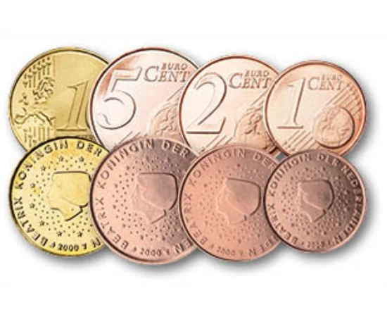 1, 2, 5, 10, 20 ,50 cent, 1, 2 euró, , 0, 0, Hollandia, 2000