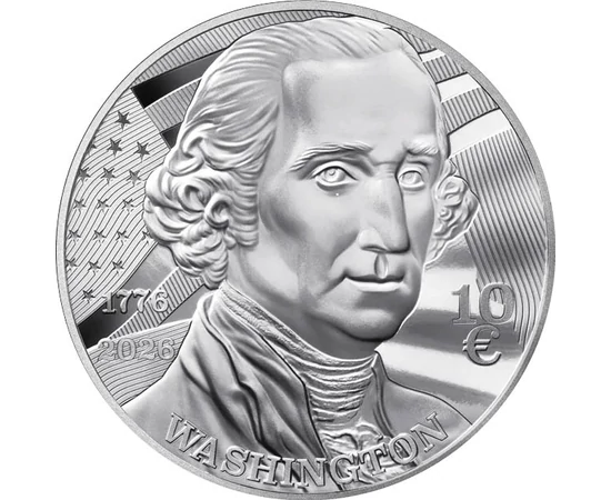 10 euró George Washnigton amerikai-francia zászló  Ag 999 222 g Franciaország 2026