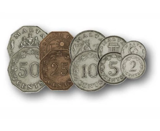 2, 3, 5 mil, 1, 2, 5, 10, 25, 50 cent, , 0, 0, Málta, 1972-1982
