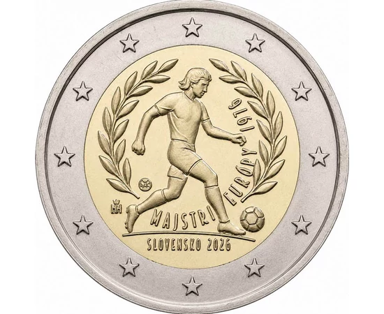 2 euró, Labdarúgó játékos, babérkoszorú, CuNi, 8,52 g, Szlovákia, 2026