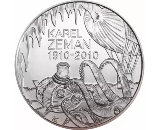 // 200 korona, Csehország, 2010 // - 2010-ben a Cseh Nemzeti Bank ezüst 200 korona kibocsátásában emlékezett meg Karel Zeman filmrendező születésének 100. évfordulójáról. Filmjeiből érezhető kisfiús kalandvágya, mely élete végéig jellemző volt rá. Rajongo