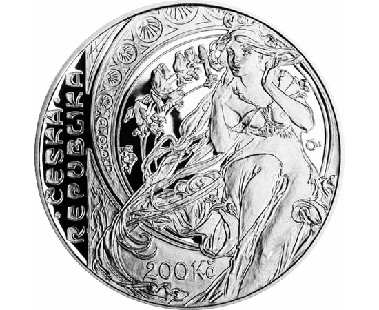 // 200 korona  Csehország  2010 // - Idén lenne 160 éves a szecesszió nagymestere Alfons Mucha. A cseh művész képeit 2009-ben hazánkban is megcsodálhattuk a Nemzeti Múzeumban. Emlékét immár nemcsak művei  hanem ez az ezüst emlékpénz is őrzi.