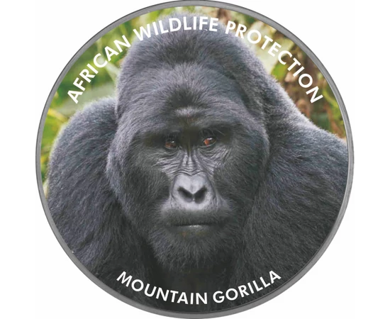 // 2000 shilling, Gorilla, festett, színezüsttel bevont, Uganda, 2006 // Uganda ámulatba ejtő természeti szépsége, Afrika vadvilága, maga az érintetlen természet. Nemzeti parkjainak legnemesebb vadjai mégis veszélyben vannak. Erre hívja fel a figyelmet ez