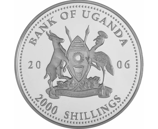 Leopárd, az erdők rettegett vadásza, 2000 shilling, festett, színezüsttel bevont, Uganda, 2006