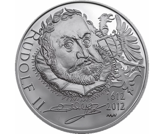 // 200 korona, A Bölcsek kövét kereső király, 925-ös ezüst, Csehország, 2012 // A magyar királyok között kétségkívül II. Rudolf volt a legnagyobb aranycsináló. A valaha élt legkülöncebb uralkodó erősen érdeklődött a tudomány, de az alkímia iránt is. Prága