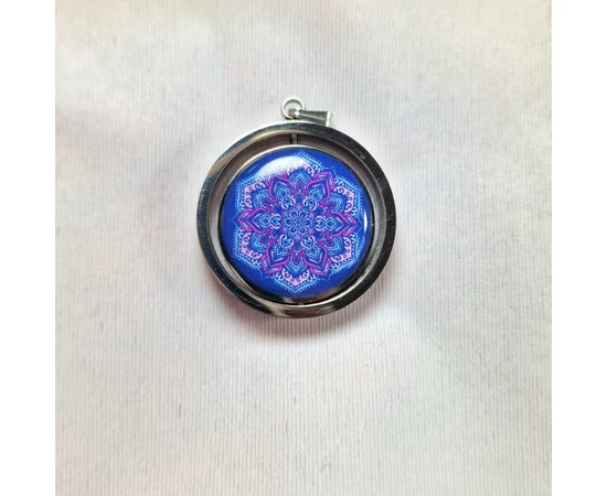 Mandala, kék - az egészség színe, fém forgó medál, életfával