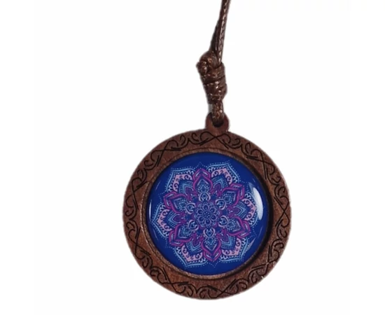 Mandala kék, fa medál nyaklánccal