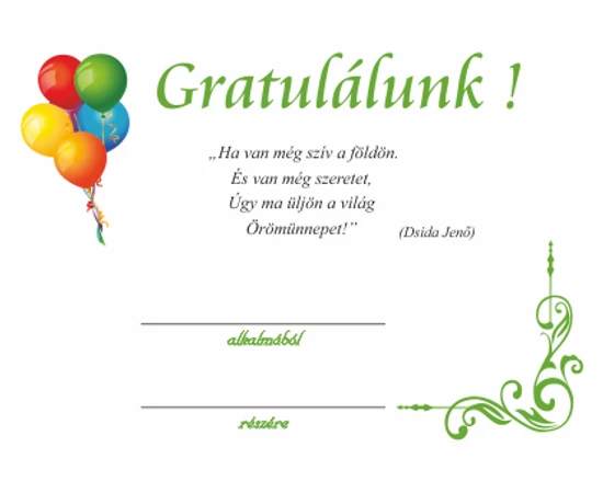 Gratuláló alkalmi érem léggömbökkel, névre szóló ajándékkártyával, díszborítékban