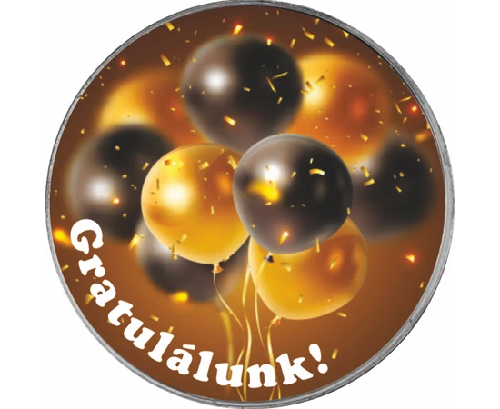 // Gratuláló alkalmi érem léggömbökkel, névre szóló ajándékkártyával, díszborítékban, színezett érem, díszborítékban //