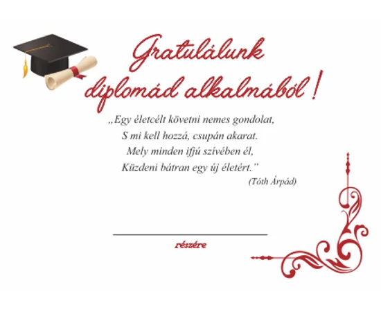 Diplomaosztóra alkalmi érem névre szóló ajándékkártyával, díszborítékban