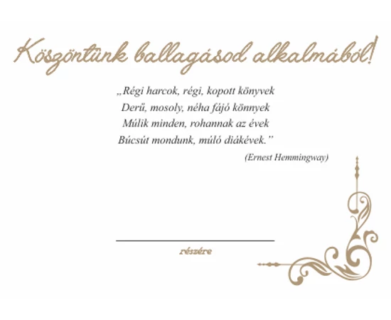 Ballagásra alkalmi érem (Gaudeamus) névre szóló ajándékkártyával, díszborítékban