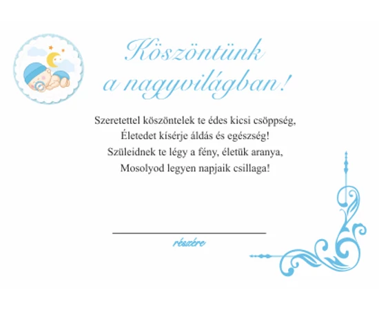 Kisfiú születését köszöntő érem névre szóló ajándékkártyával, díszborítékban