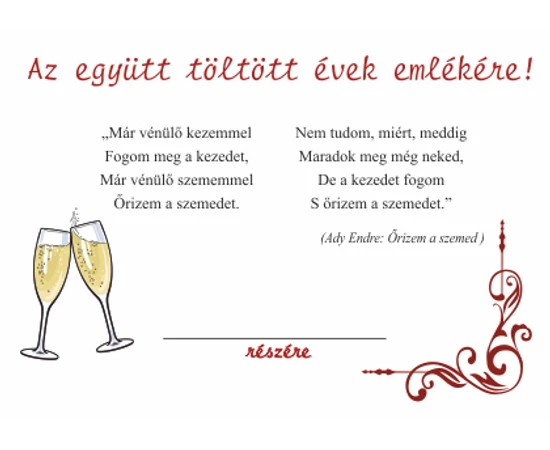 Házassági  évforduló alkalmi érem névre szóló ajándékkártyával, díszborítékban