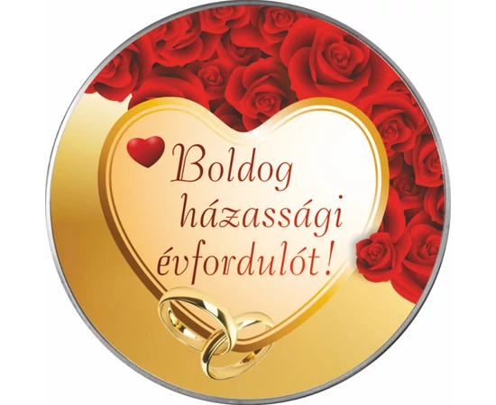 // Házassági  évforduló alkalmi érem névre szóló ajándékkártyával, díszborítékban, színezett érem, díszborítékban //