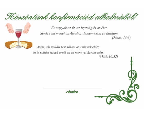 Konfirmáció alkalmi érem (református) névre szóló ajándékkártyával, díszborítékban