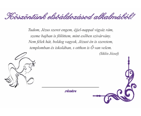 Elsőáldozás alkalmi érem (katolikus) névre szóló ajándékkártyával, díszborítékban