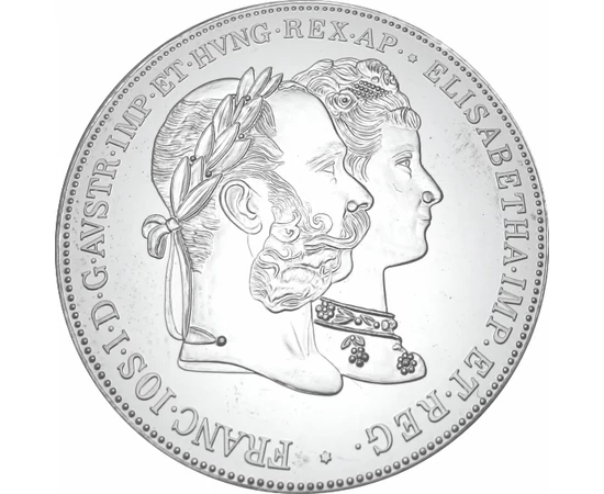 // 2 florin utánveret, Házasság 25. évf. 2 florin ezüstözött rézötvözet, utánveret, másolat, nem pénz, replica, no coin