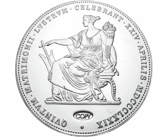 // 2 florin utánveret  Házasság 25. évf. 2 florin ezüstözött rézötvözet  utánveret  másolat  nem pénz  replica  no coin