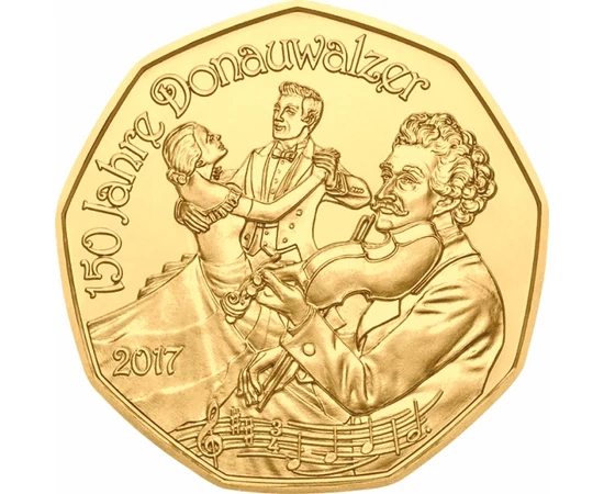 5 euro, Kék Duna keringő 5 euró, aranyozott, Ausztria, 2017