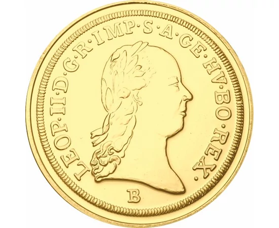 dukát, utánveret, II. Lipót birodalmi dukátja, aranyozott Ag 333, eredeti érme: Magyar királyság, eredeti érme: 1791