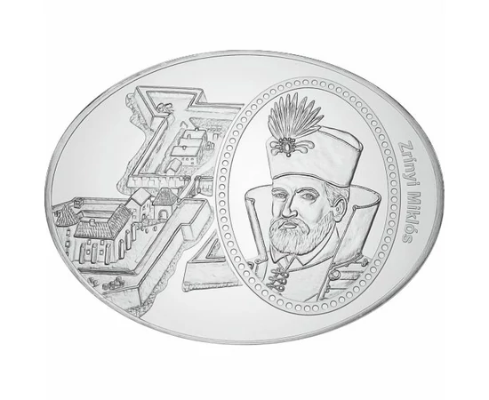 ovális emlékérem, Zrínyi Miklós - Szigetvári vár, tükörveret, , 