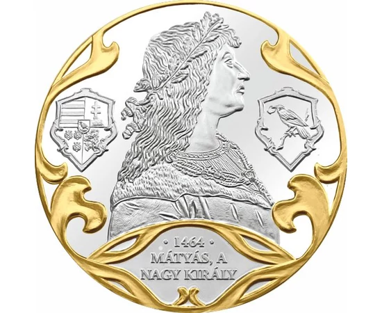 // színarannyal díszített ezüstözött érem, Mátyás király megkoronázása, Cu, ,  // HUNYADI MÁTYÁS koronázása 1464-ben